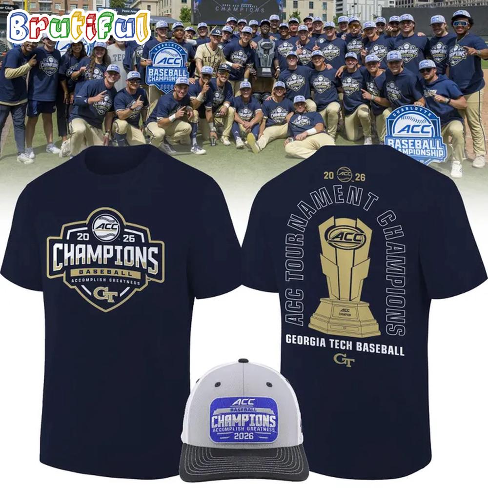 Georgia Tech Yellow Jackets Baseball Acc Tournament Champions 2026 Black T Shirt
