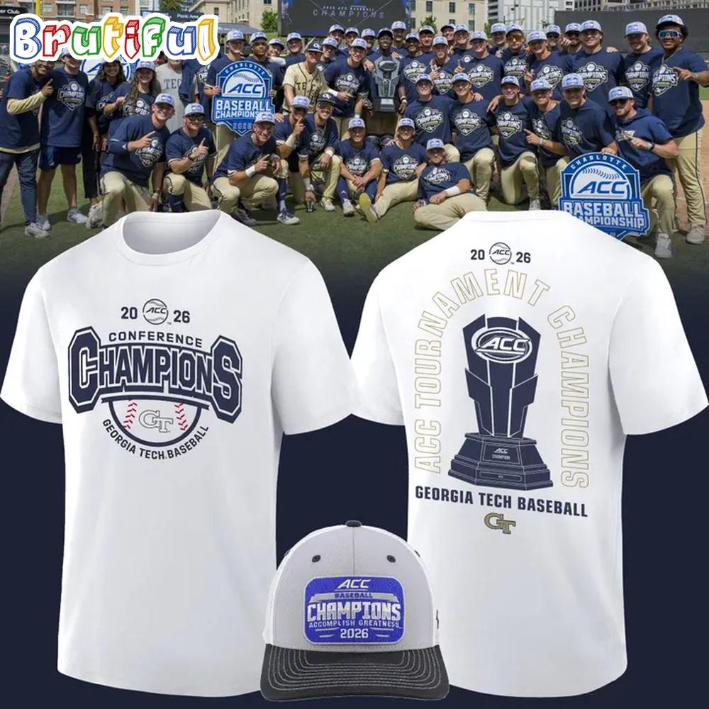 Georgia Tech Yellow Jackets Baseball Acc Tournament Champions 2026 White T Shirt