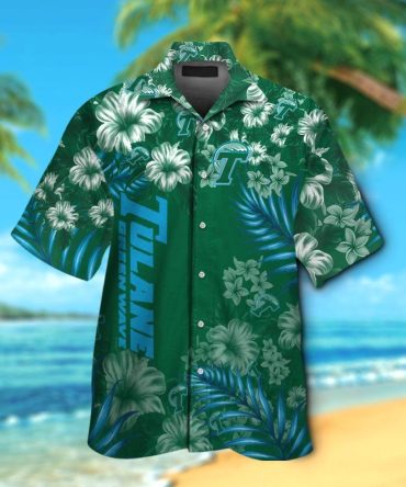Green Wave Tulane Tropical Hawaiian Shirt Short Sleeve Button Up
