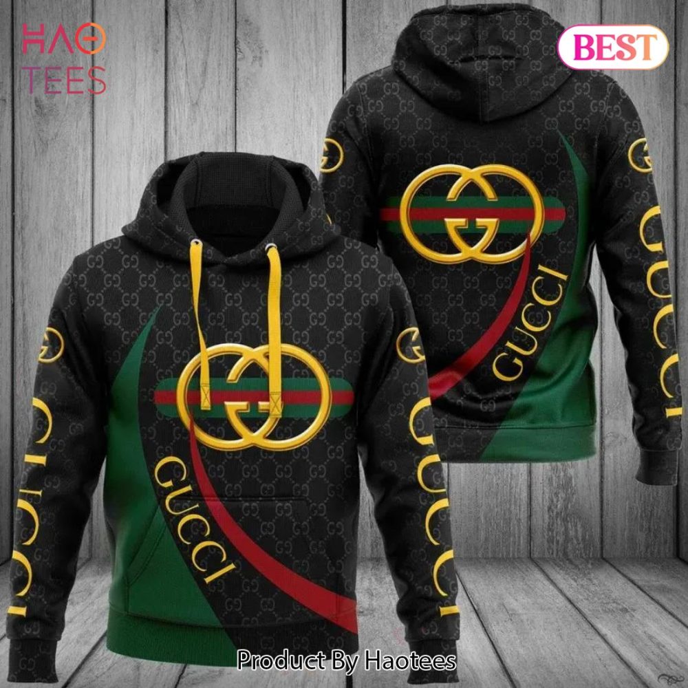 Gucci Black Green Unisex Hoodie Gucci Logo Hoodie For Men Women