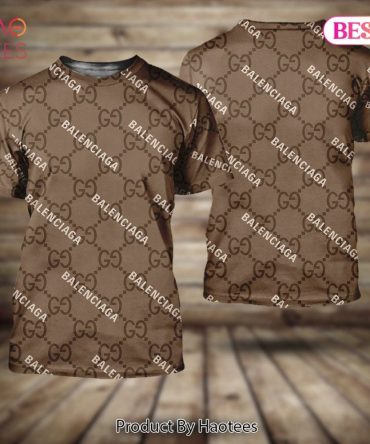 Gucci Mix Balenciaga Brown Color 3D T-Shirt Limited Edition