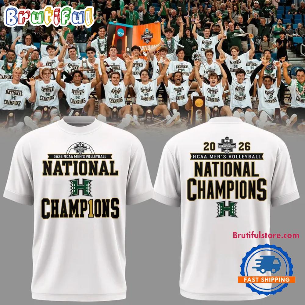 Hawaii Rainbow Warriors Men'S Volleyball National Champions 2026 White T Shirt