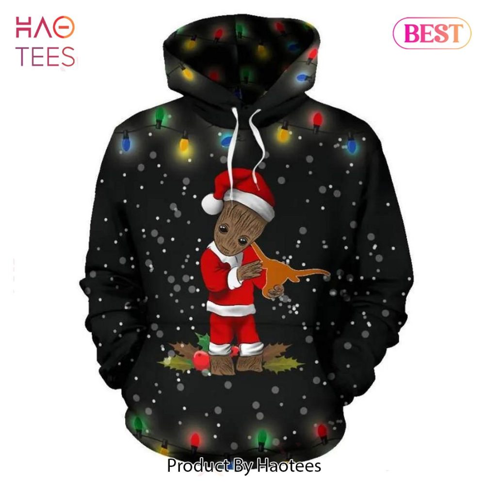Baby Groot Hug Logo Texas Longhorns Merry Christmas 3D Hoodie Ncaa Gifts