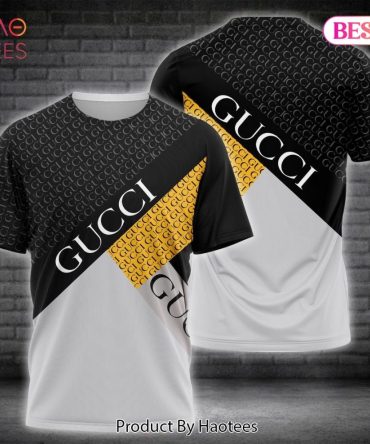 Gucci Black Grey Gold Brand 3D T-Shirt Limited Edition