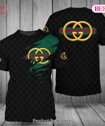Gucci Brand Black Square Stripe 3D T-Shirt