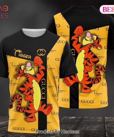 Gucci Brand Disney Tigger Black Mix Gold 3D T-Shirt Limited Edition