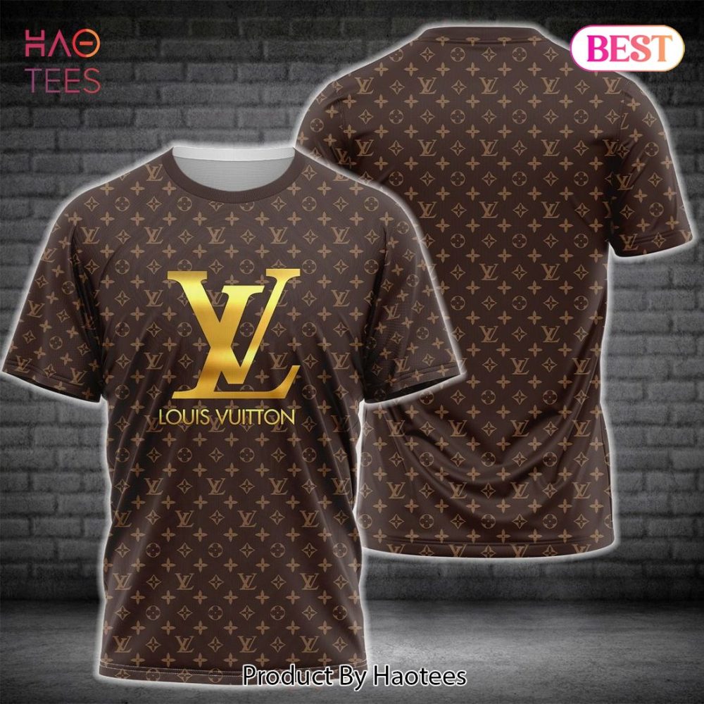 Louis Vuitton Gold Logo Brand 3D T-Shirt