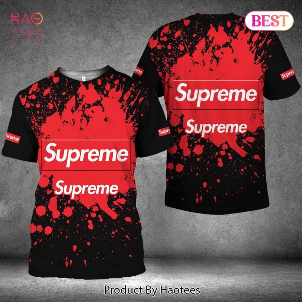 Supreme Black Mix Red Paint Flakes Brand 3D T-Shirt