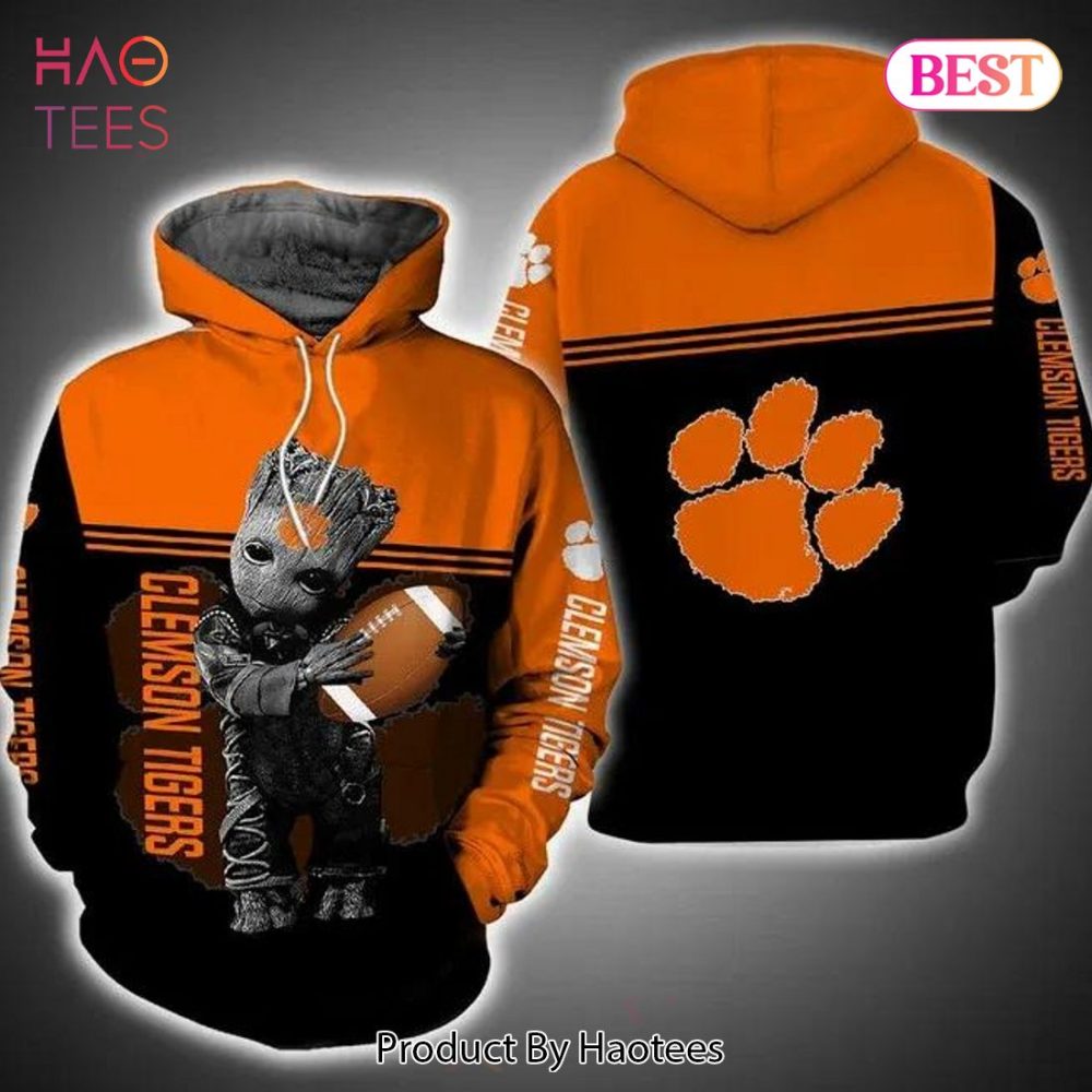 Baby Groot Hug Ball Clemson Tigers 3D Hoodie Clemson Tigers Unique Gifts
