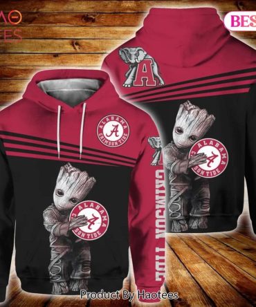 Baby Groot Hug Logo Alabama Crimson Tide 3D Hoodie Alabama Crimson Tide Gift