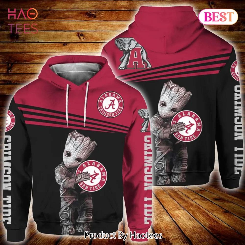 Baby Groot Hug Logo Alabama Crimson Tide 3D Hoodie Alabama Crimson Tide Gift