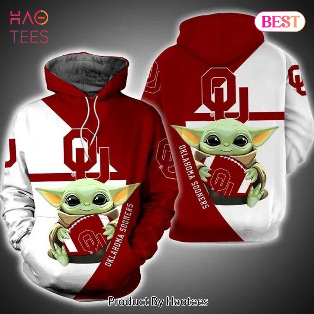 Baby Yoda Hug Ball Oklahoma Sooners 3D Hoodie Cool Oklahoma Sooners Gifts