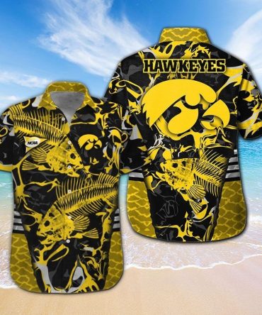 Iowa Hawkeyes Fishing Short Sleeve Button Up Tropical Hawaiian Shirt