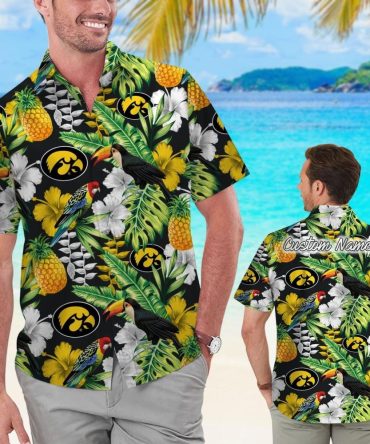 Iowa Hawkeyes Personalized Parrot Floral Hawaiian Shirt