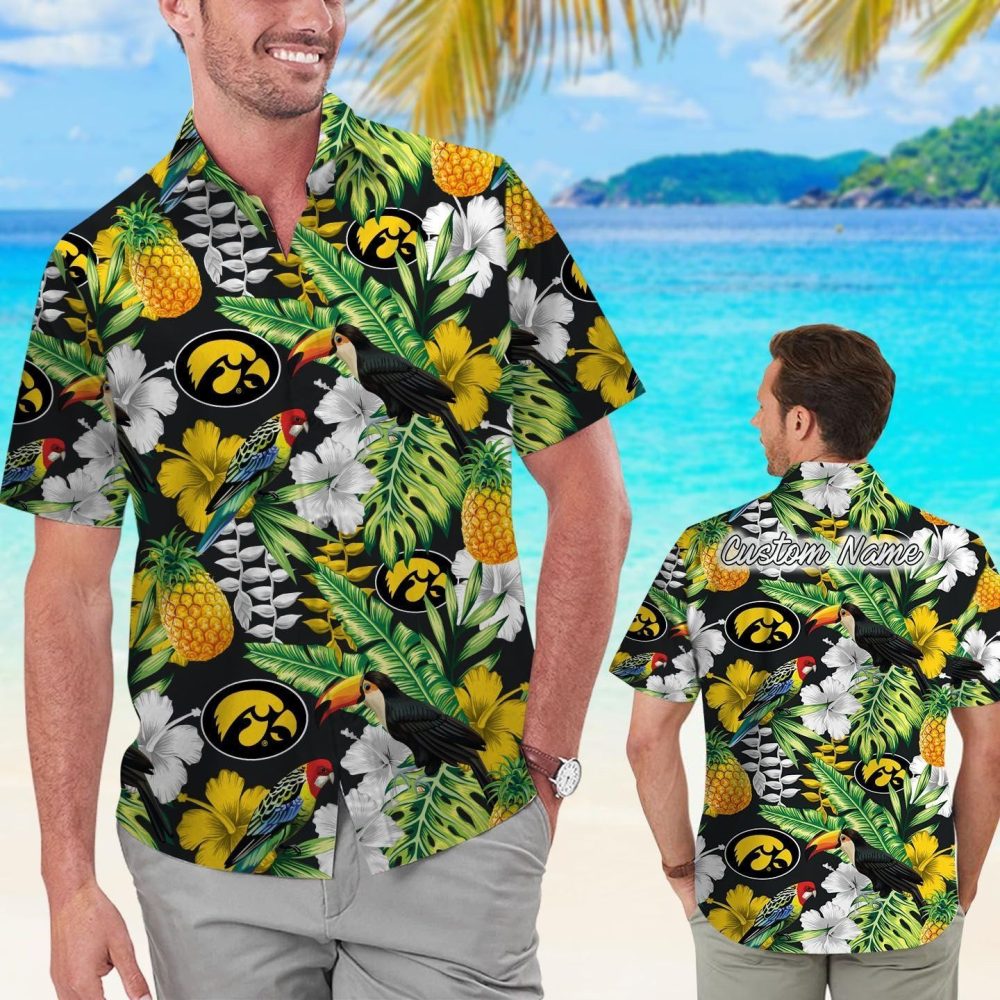 Iowa Hawkeyes Personalized Parrot Floral Hawaiian Shirt