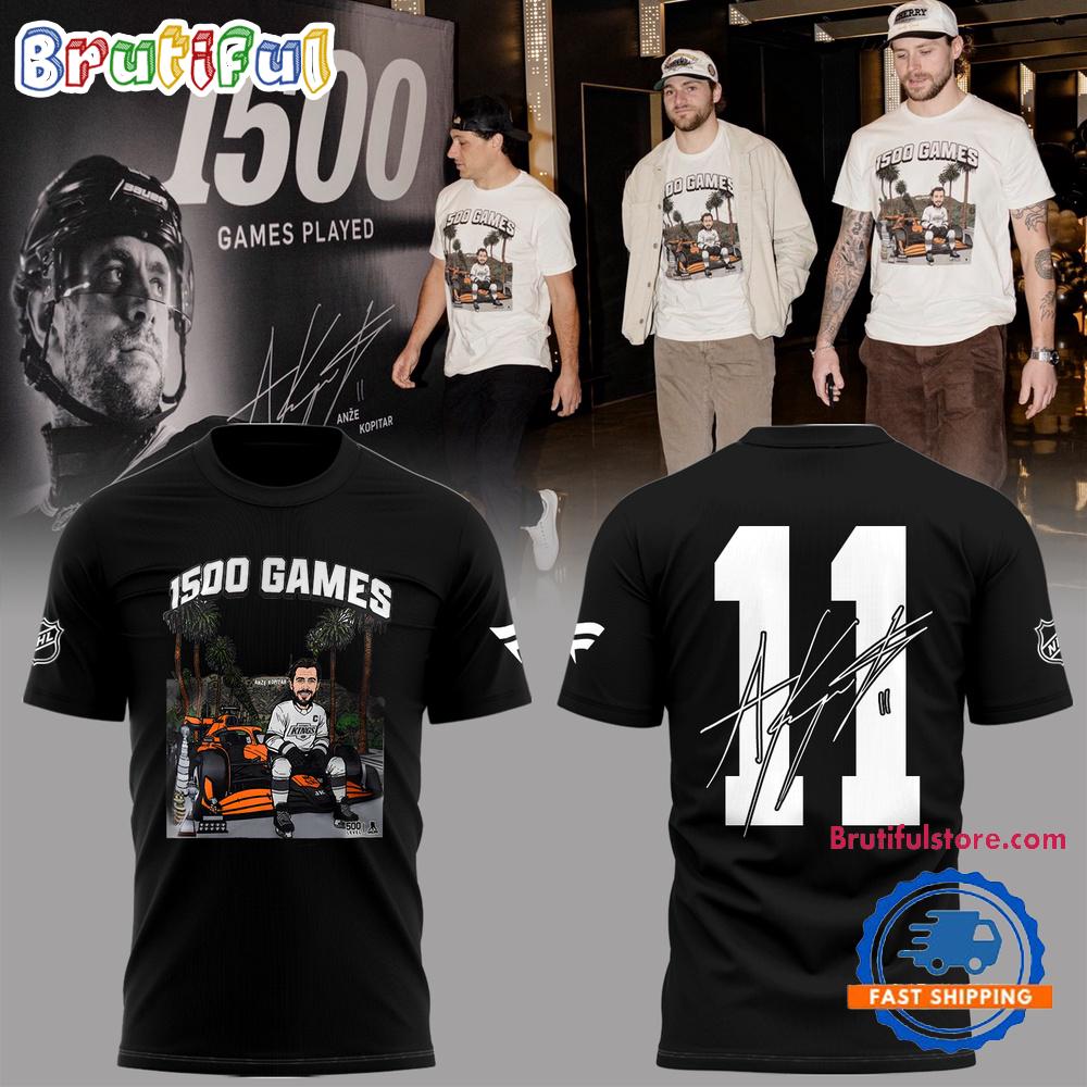 Los Angeles Kings Anze Kopitar 1500 Game Play Black T Shirt