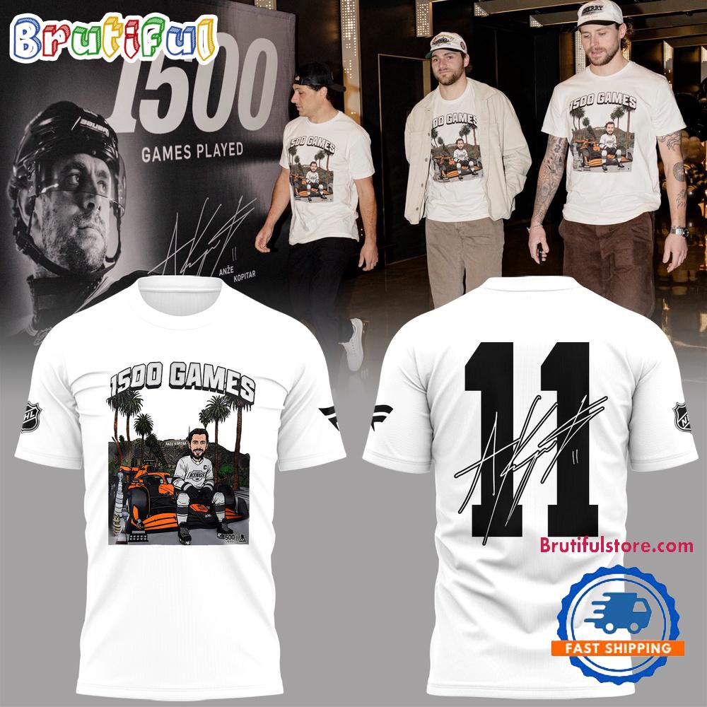 Los Angeles Kings Anze Kopitar 1500 Game Play White T Shirt
