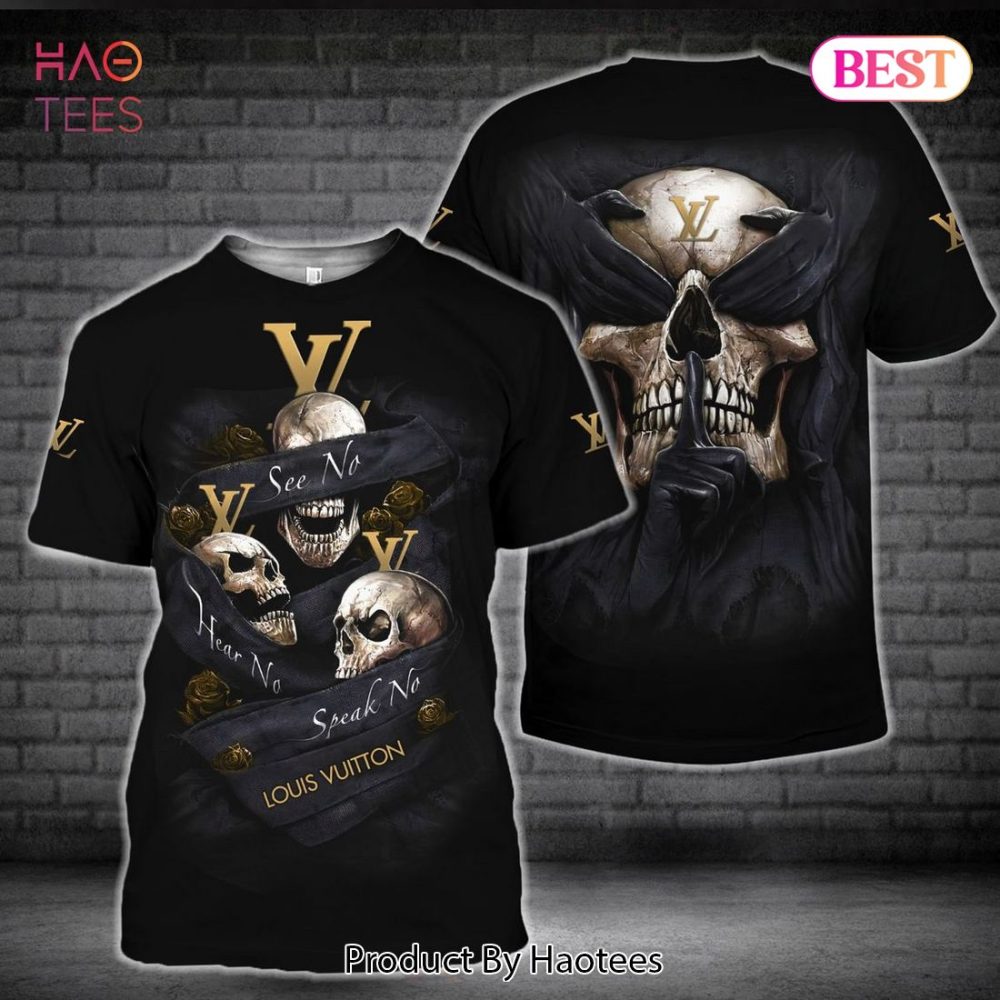 Louis Vuitton Black Background Skullcap Brand 3D T-Shirt Limited Edition