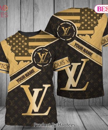 Louis Vuitton Black Mix Gold Color Modern Style 3D T-Shirt