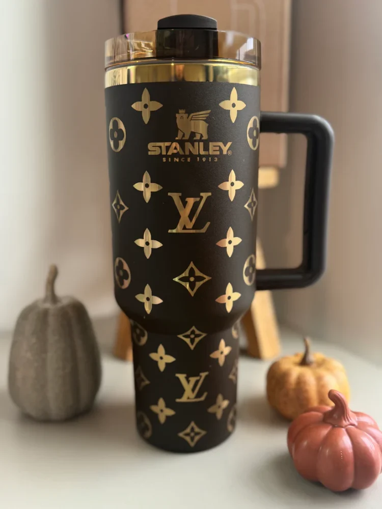 Louis Vuitton Lv Chocolate Gold Stanley Tumbler 40Oz - Luxury Tumbler - Image 2