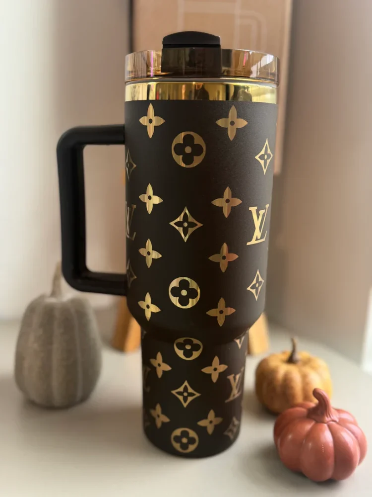Louis Vuitton Lv Chocolate Gold Stanley Tumbler 40Oz - Luxury Tumbler - Image 4