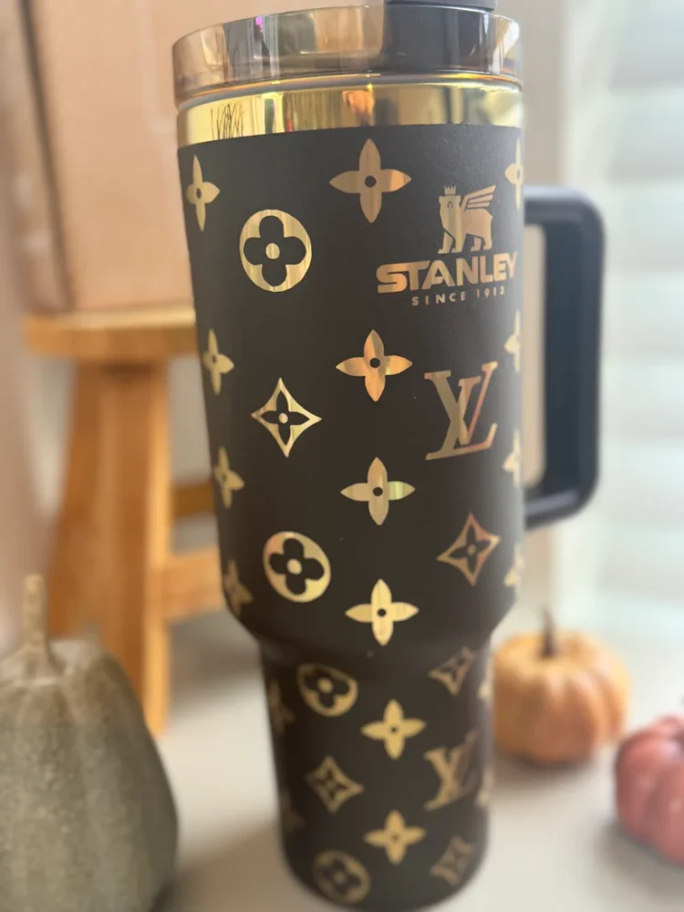 Louis Vuitton Lv Chocolate Gold Stanley Tumbler 40Oz - Luxury Tumbler - Image 3