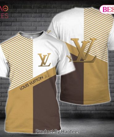 Louis Vuitton Brand Gold Mix Color 3D T-Shirt Stripe Pattern