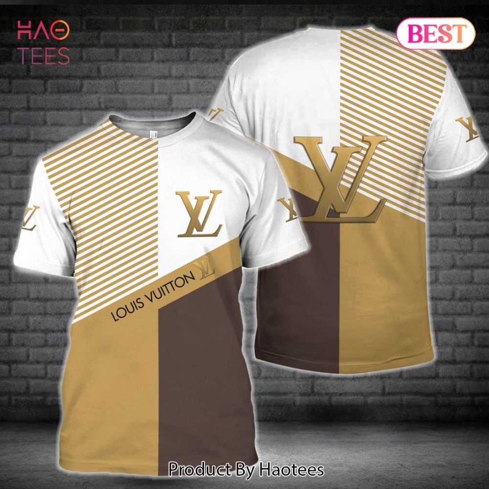 Louis Vuitton Brand Gold Mix Color 3D T-Shirt Stripe Pattern