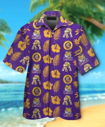Lsu Tigers Short Sleeve Button Up Tropical Hawaiian Shirt Ver04