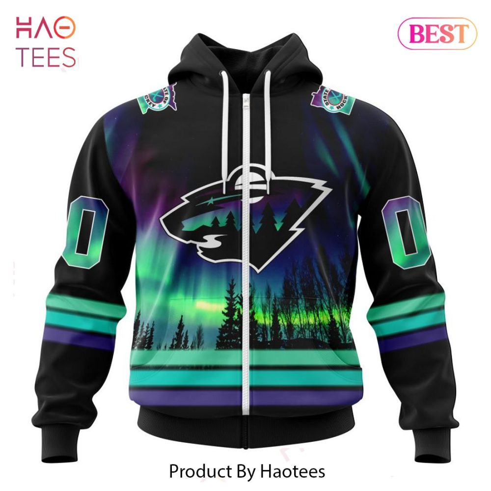 Nhl Minnesota Wild Special Design With Northern Lights Hoodie - Image 2