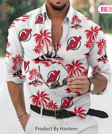 Nhl Jersey Devils Special Hawaiian Design Long Sleeve Button Shirt Jeysey