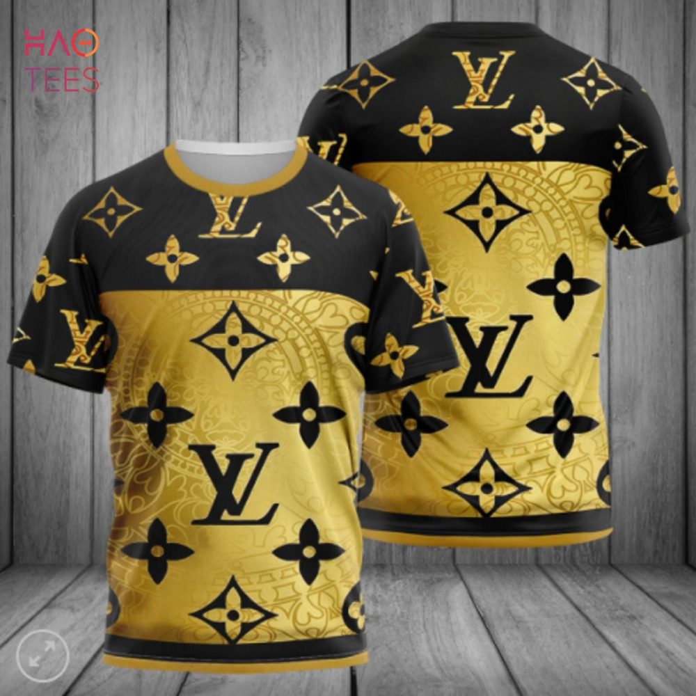 Louis Vuitton Luxury Gold Black 3D T-Shirt