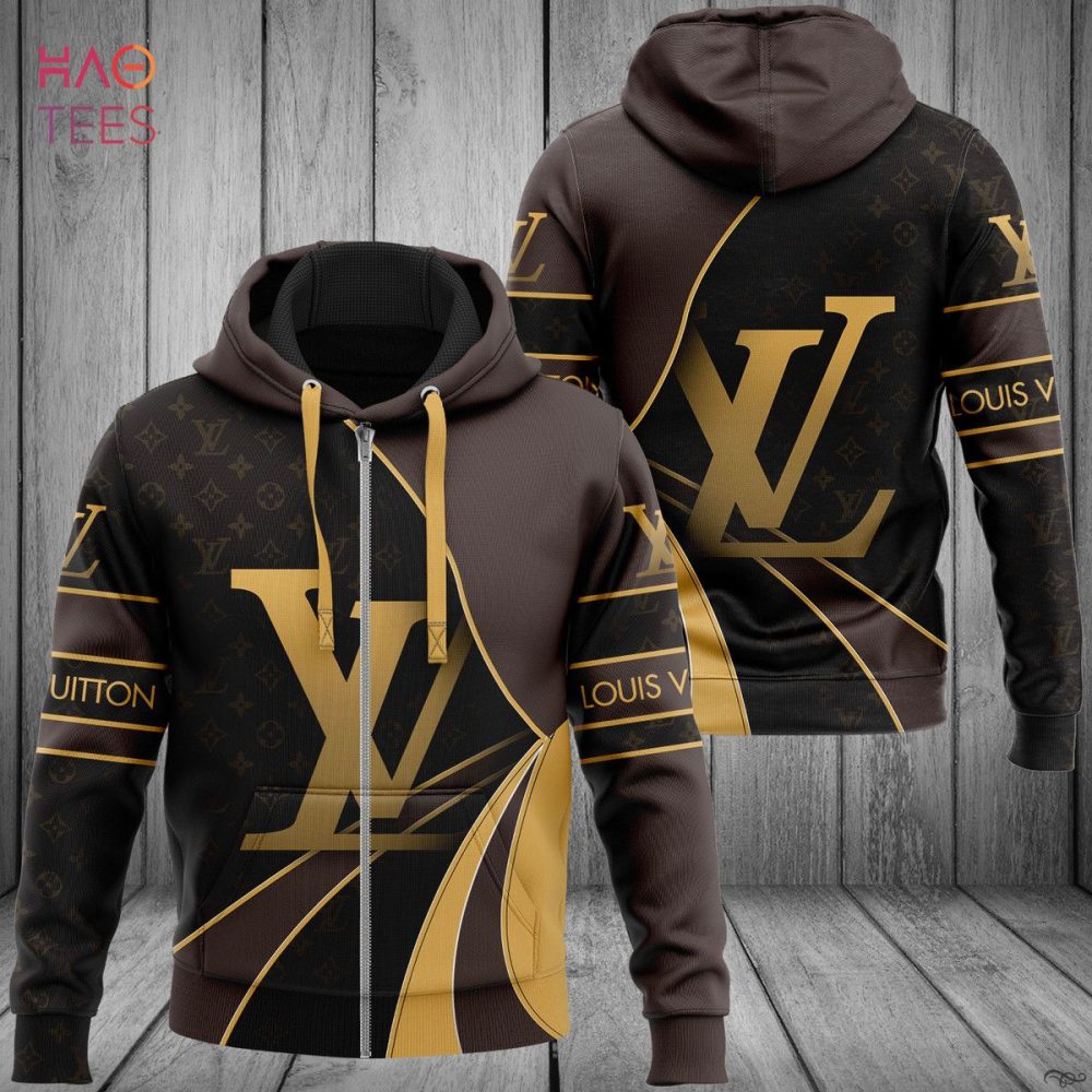 Louis Vuitton Big Gold Logo Luxury 3D Hoodie Limited Edition