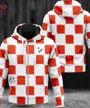 Louis Vuitton Square Pattern Red White Luxury 3D Hoodie Pod Design
