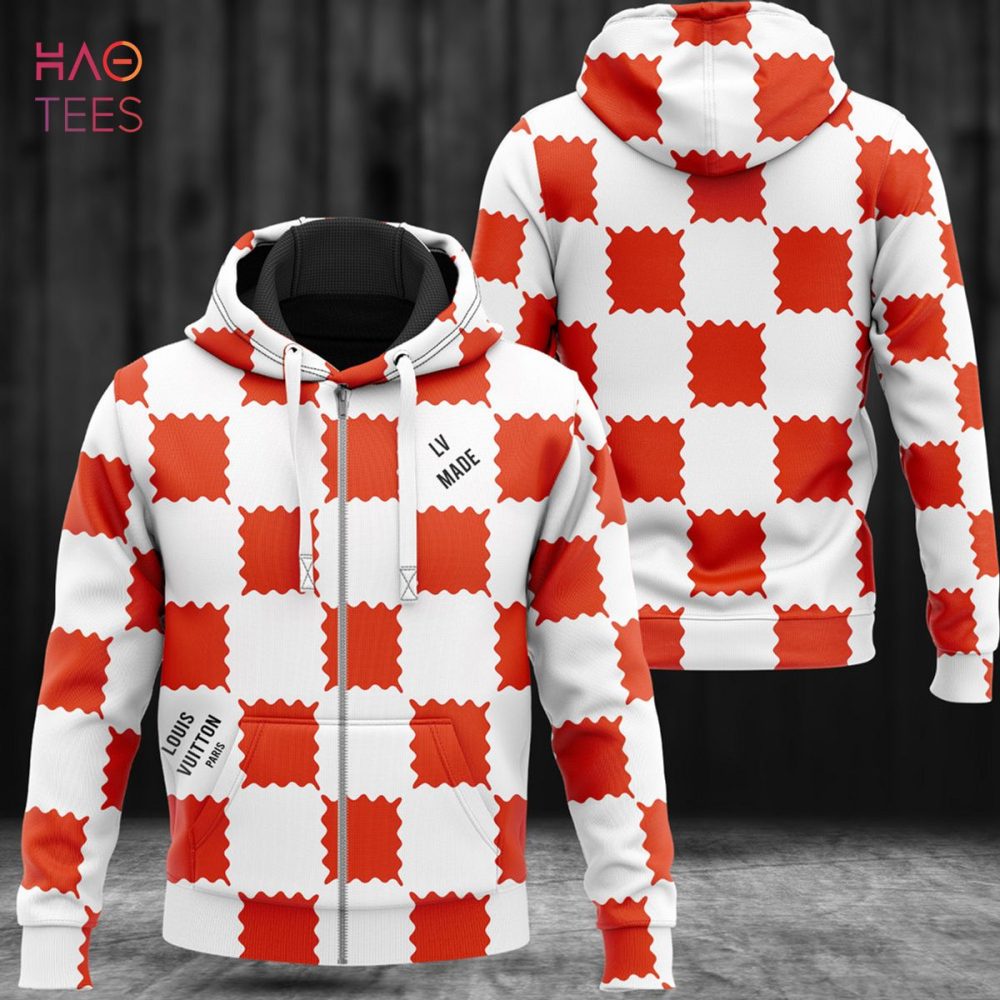 Louis Vuitton Square Pattern Red White Luxury 3D Hoodie Pod Design