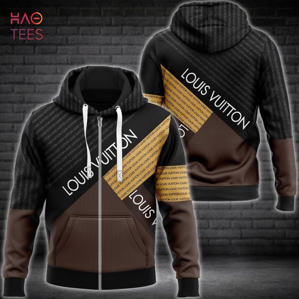 Louis Vuitton Logo Pattern Dark Color Luxury 3D Hoodie