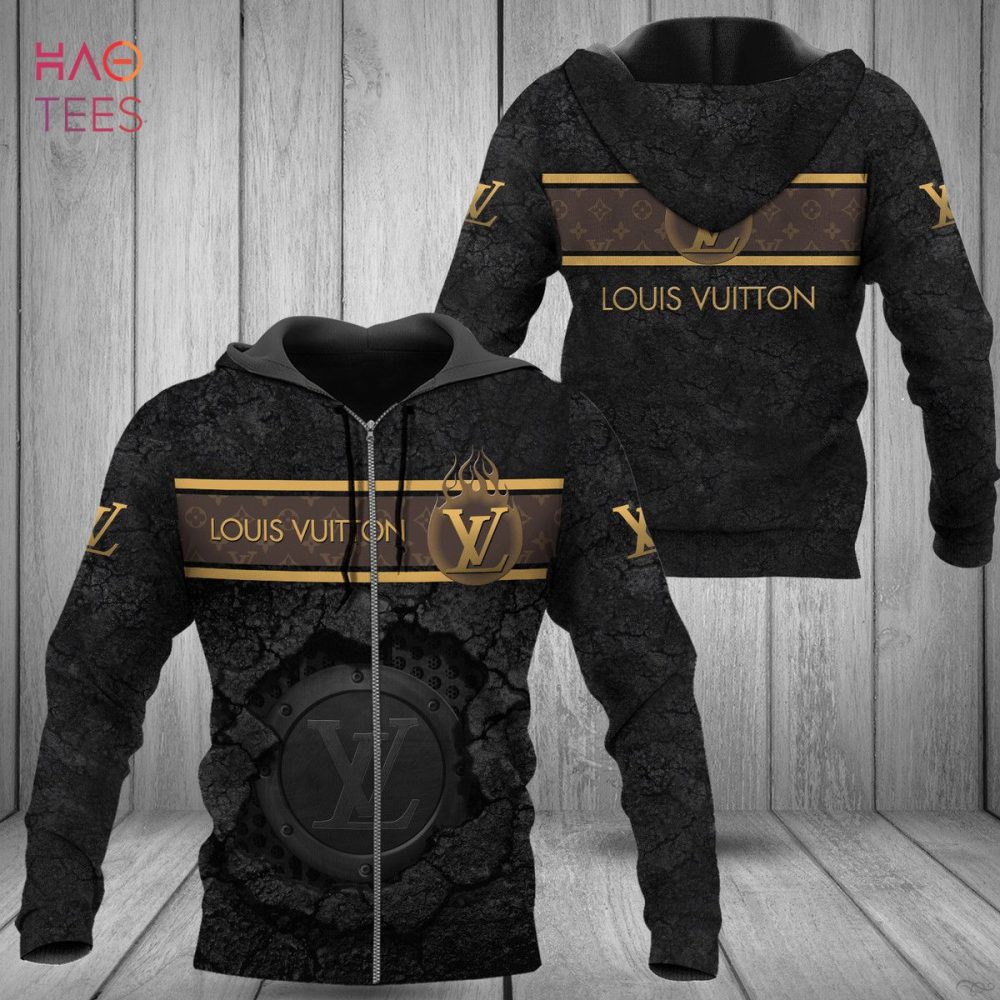 Louis Vuitton Full Black Luxury 3D Hoodie Pod Design