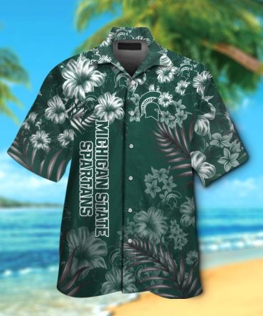 Michigan State Spartans Short Sleeve Button Up Tropical Shirt Hawaiian Shirt