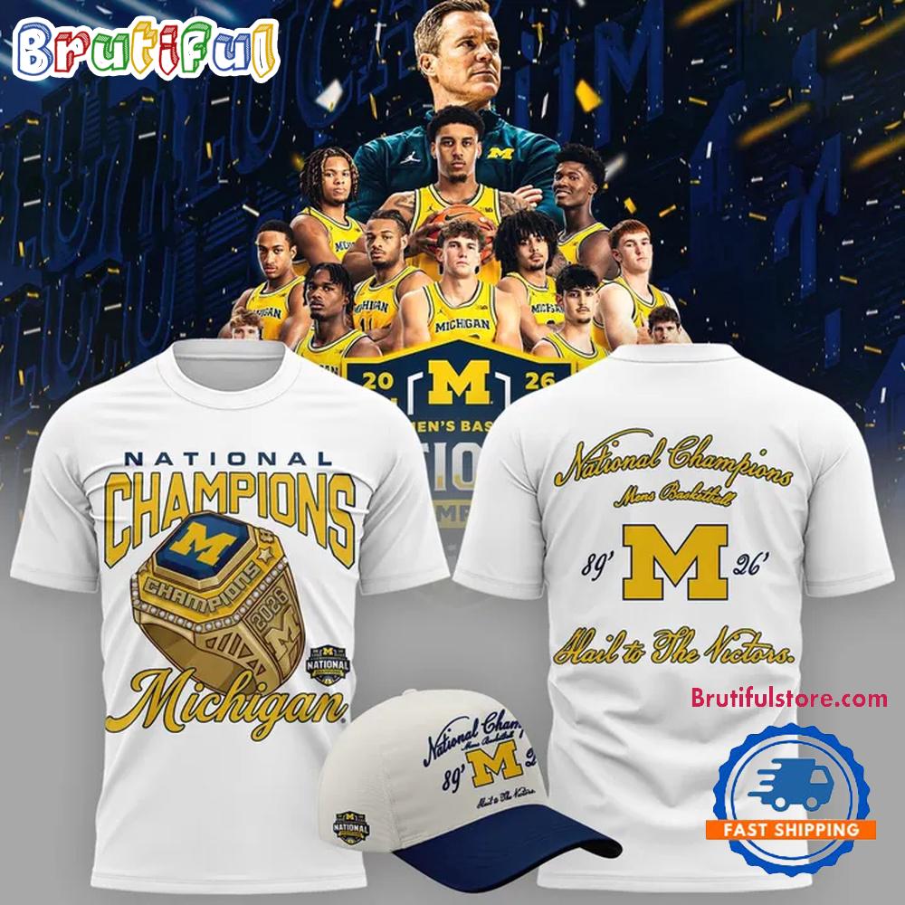 Michigan Wolverines 2026 Ncaa Men'S Basketball National Champions New Design White T Shirt
