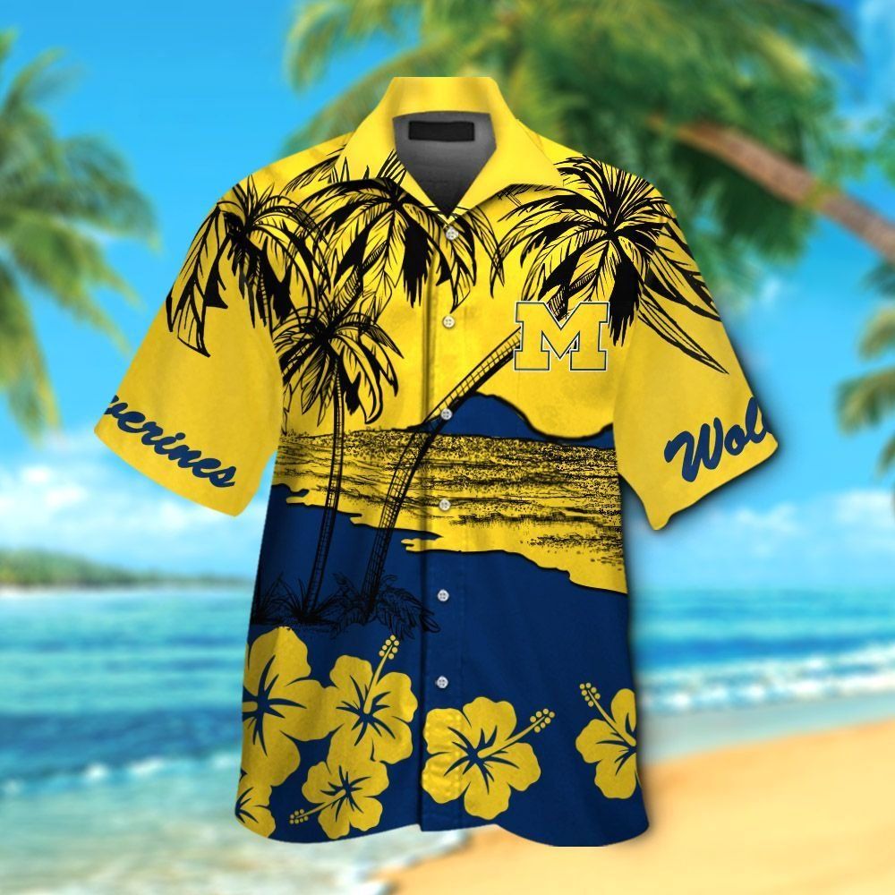 Michigan Wolverines Short Sleeve Button Up Tropical Hawaiian Shirt Ver021