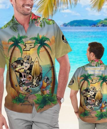 Name Personalized Purdue Boilermakers Flamingo Parrot Tropical Hawaiian Shirt