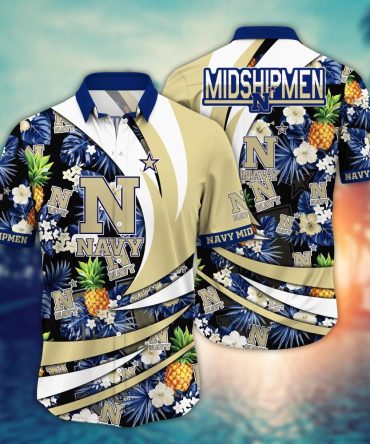 Navy Midshipmen Ncaa Hawaiian Shirt Sun Rays Aloha Shirt