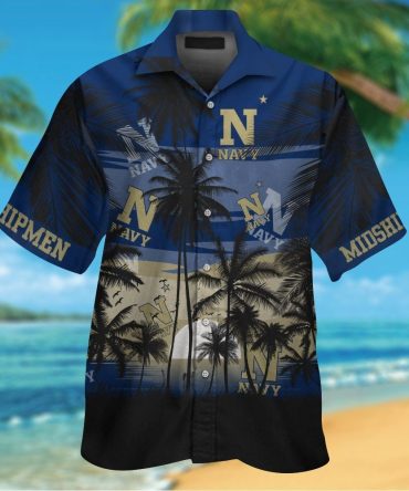 Navy Midshipmen Short Sleeve Button Up Tropical Hawaiian Shirt Ver01