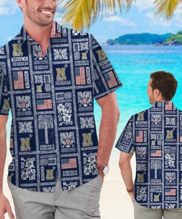 Navy Midshipmen Summer Commemorative Short Sleeve Button Up Tropical Hawaiian Shirts