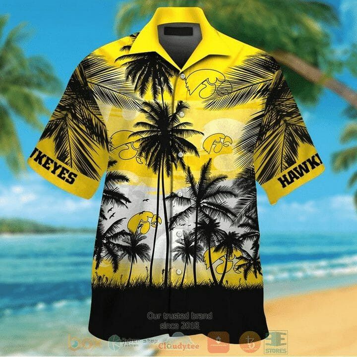 Ncaa Iowa Hawkeyes Coconut Tree Gold Trendy Hawaiian Shirt Aloha Shirt