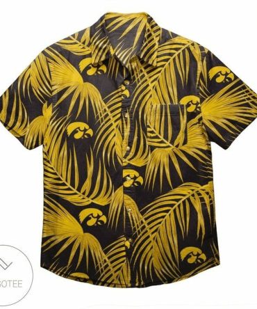 Ncaa Iowa Hawkeyes Gold Leaves Black Hawaiian Shirt