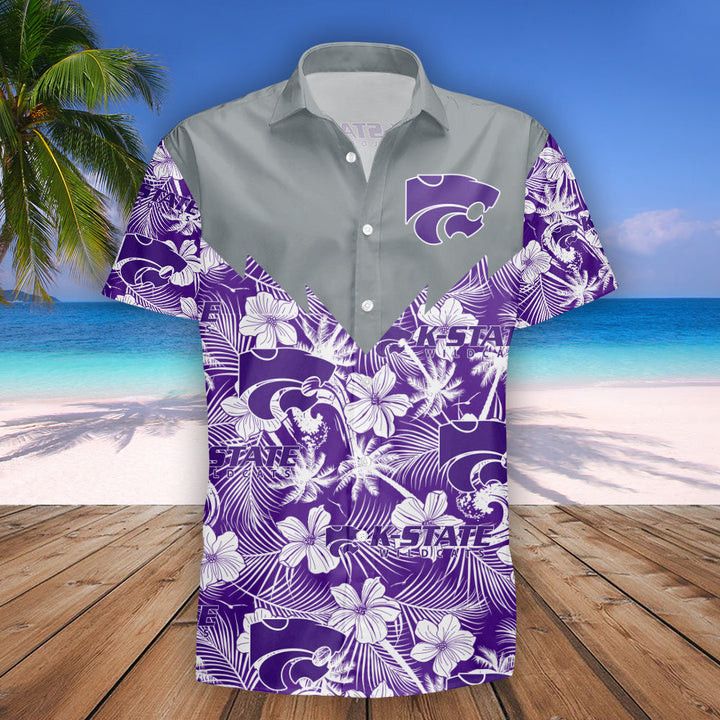 Ncaa Kansas State Wildcats Flowers Purple Silver Trendy Hawaiian Shirt Aloha Shirt
