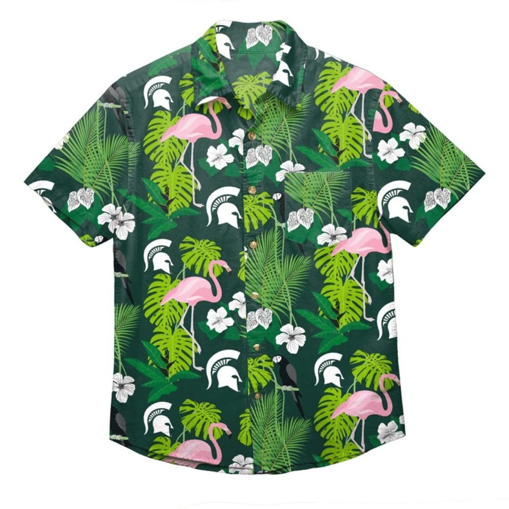 Ncaa Michigan State Spartans Flamingo Trendy Hawaiian Shirt Aloha Shirt