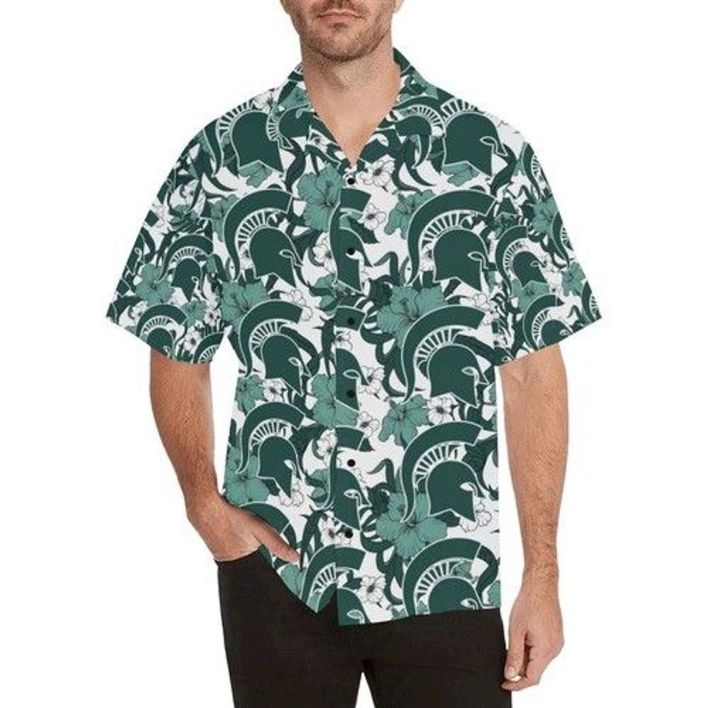 Ncaa Michigan State Spartans Hibiscus Green Trendy Hawaiian Shirt Aloha Shirt