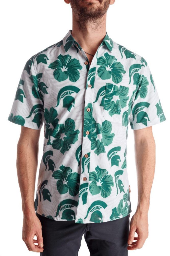 Ncaa Michigan State Spartans Hibiscus White Trendy Hawaiian Shirt Aloha Shirt